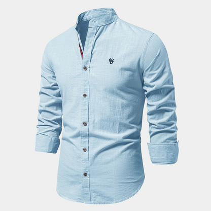 Men’s Slim Fit Shirt – Cotton Blend – Stand Collar – Long Sleeve – Button-Up