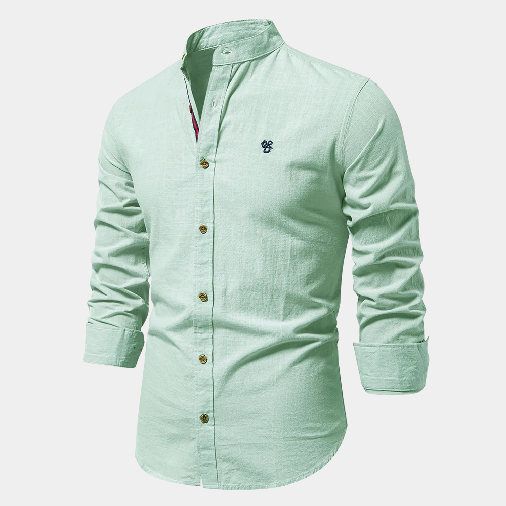 Men’s Slim Fit Shirt – Cotton Blend – Stand Collar – Long Sleeve – Button-Up