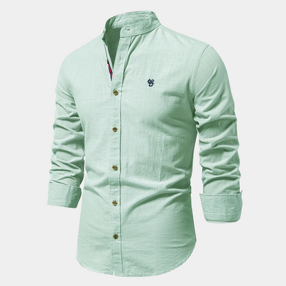 Men’s Slim Fit Shirt – Cotton Blend – Stand Collar – Long Sleeve – Button-Up