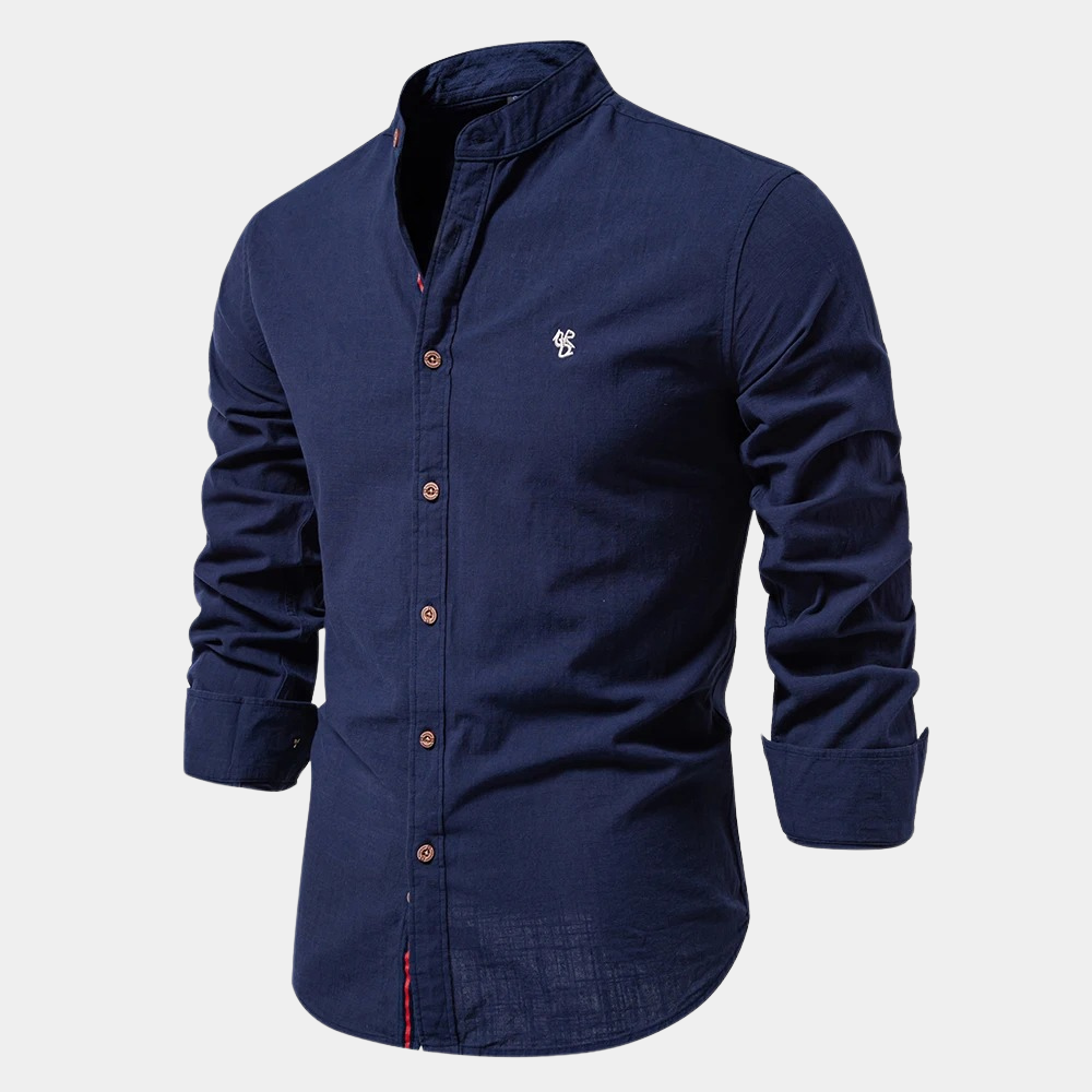Men’s Slim Fit Shirt – Cotton Blend – Stand Collar – Long Sleeve – Button-Up
