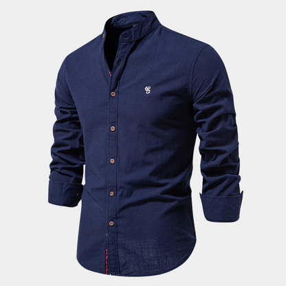 Men’s Slim Fit Shirt – Cotton Blend – Stand Collar – Long Sleeve – Button-Up