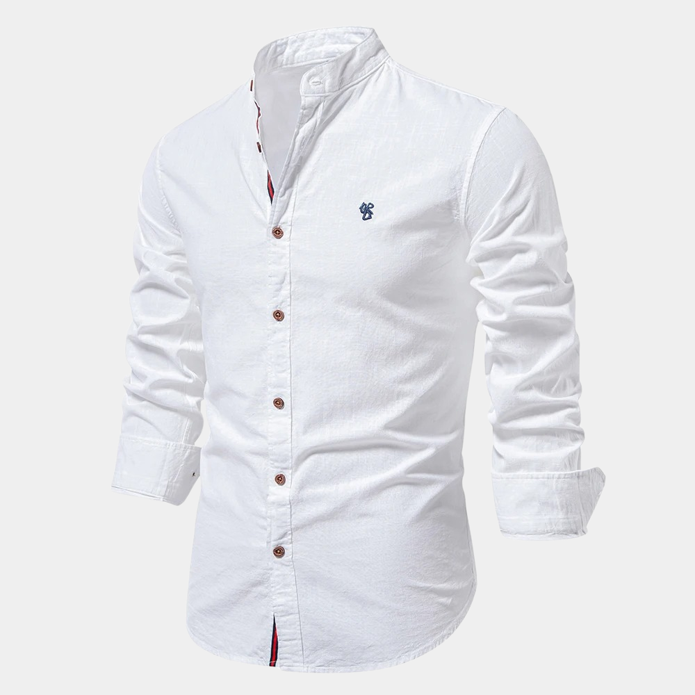 Men’s Slim Fit Shirt – Cotton Blend – Stand Collar – Long Sleeve – Button-Up