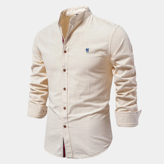 Men’s Slim Fit Shirt – Cotton Blend – Stand Collar – Long Sleeve – Button-Up