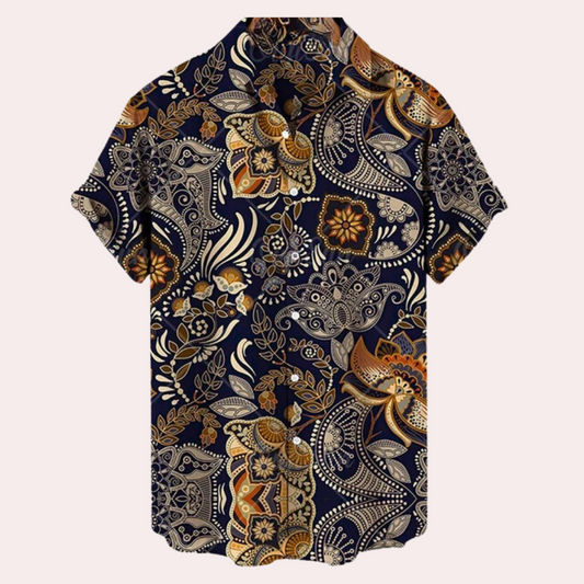 Men’s Short Sleeve Shirt – Relaxed Fit – Breathable Blend – Bold Paisley Print