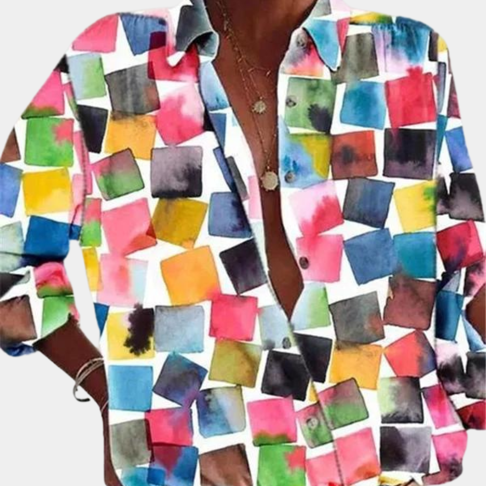 Women’s Blouse – Relaxed Fit – Floral Detail – Long Sleeve – Button-Up Front