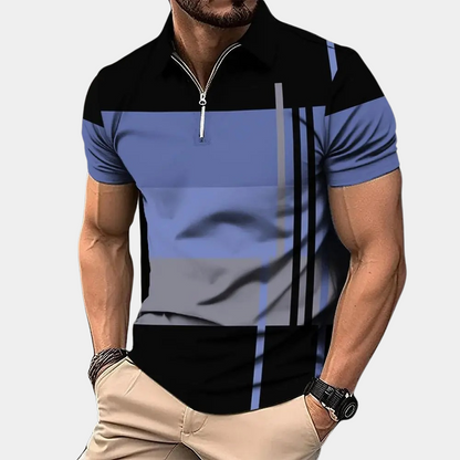 Men’s Polo Shirt – Slim Fit – Zipper Closure – Breathable Blend – Geometric Pattern