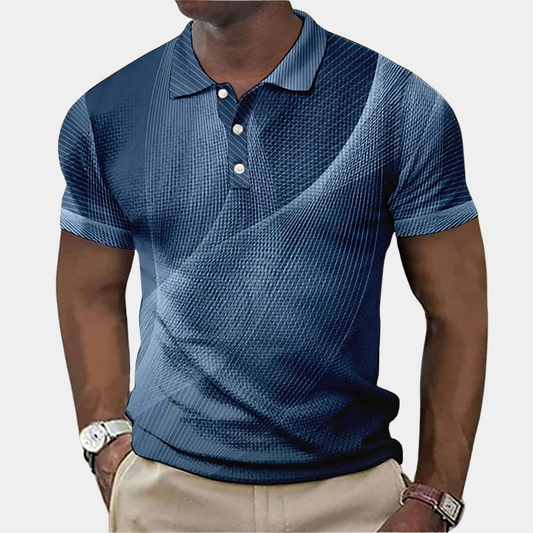Men’s Polo Shirt – Tailored Fit – Soft Knit – Geometric Print – Short Sleeve