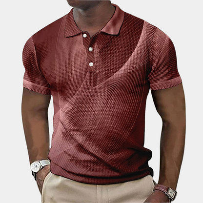 Men’s Polo Shirt – Tailored Fit – Soft Knit – Geometric Print – Short Sleeve