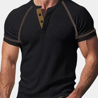Men’s T-shirt – Slim Fit – Soft Knit – Henley Neck – Raglan Sleeve Casual Wear