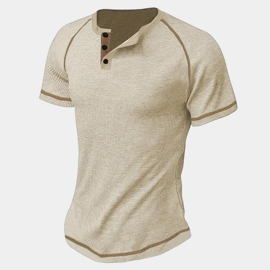Men’s T-shirt – Slim Fit – Soft Knit – Henley Neck – Raglan Sleeve Casual Wear