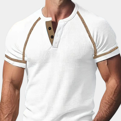 Men’s T-shirt – Slim Fit – Soft Knit – Henley Neck – Raglan Sleeve Casual Wear