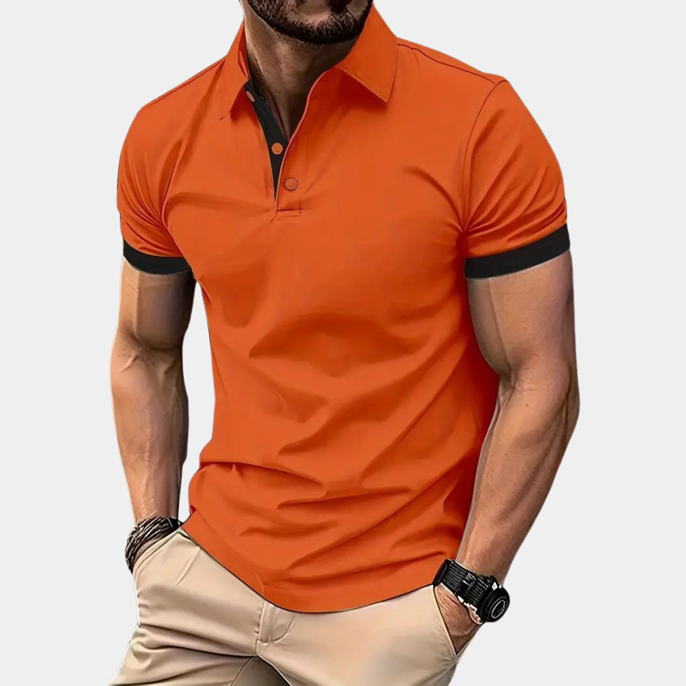 Men’s Polo Shirt – Slim Fit – Soft Knit – Button Placket – Contrast Trim Casual Wear