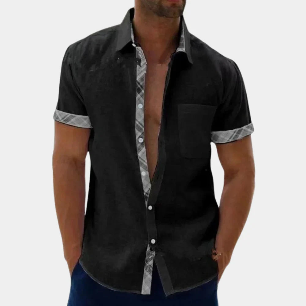 Men’s Short Sleeve Shirt – Relaxed Fit – Breathable Blend – Button-Up with Trim Detail