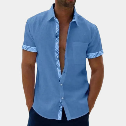 Men’s Short Sleeve Shirt – Relaxed Fit – Breathable Blend – Button-Up with Trim Detail