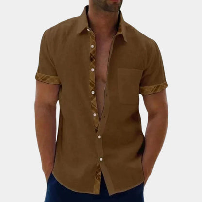 Men’s Short Sleeve Shirt – Relaxed Fit – Breathable Blend – Button-Up with Trim Detail