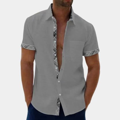 Men’s Short Sleeve Shirt – Relaxed Fit – Breathable Blend – Button-Up with Trim Detail