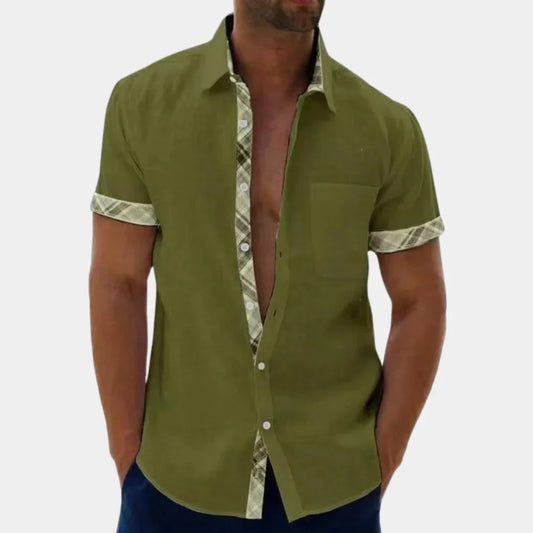 Men’s Short Sleeve Shirt – Relaxed Fit – Breathable Blend – Button-Up with Trim Detail