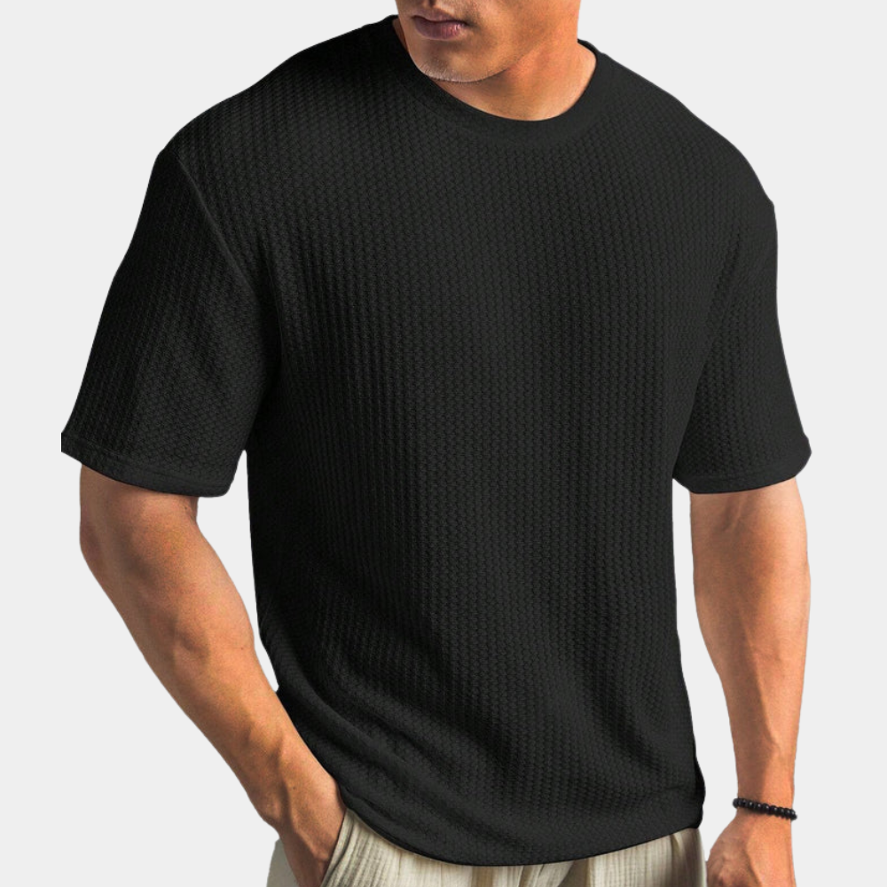 Men’s Casual Shirt – Soft Knit – Relaxed Fit – Short Sleeve Waffle Texture