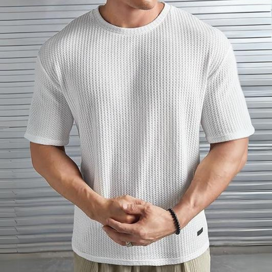 Men’s Casual Shirt – Soft Knit – Relaxed Fit – Short Sleeve Waffle Texture