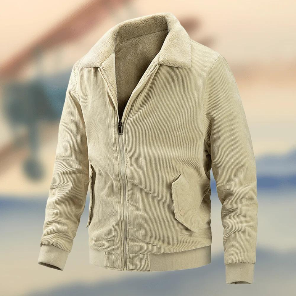 Men’s Corduroy Jacket – Relaxed Fit – Ribbed Texture – Zipper Front – Flap Pockets