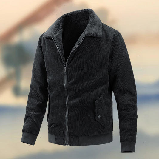 Men’s Corduroy Jacket – Relaxed Fit – Ribbed Texture – Zipper Front – Flap Pockets