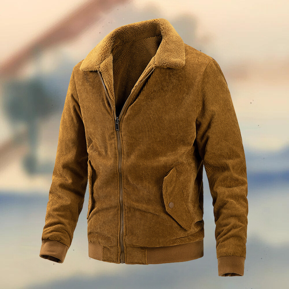 Men’s Corduroy Jacket – Relaxed Fit – Ribbed Texture – Zipper Front – Flap Pockets