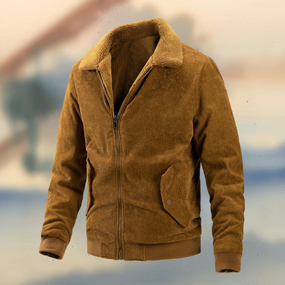 Men’s Corduroy Jacket – Relaxed Fit – Ribbed Texture – Zipper Front – Flap Pockets