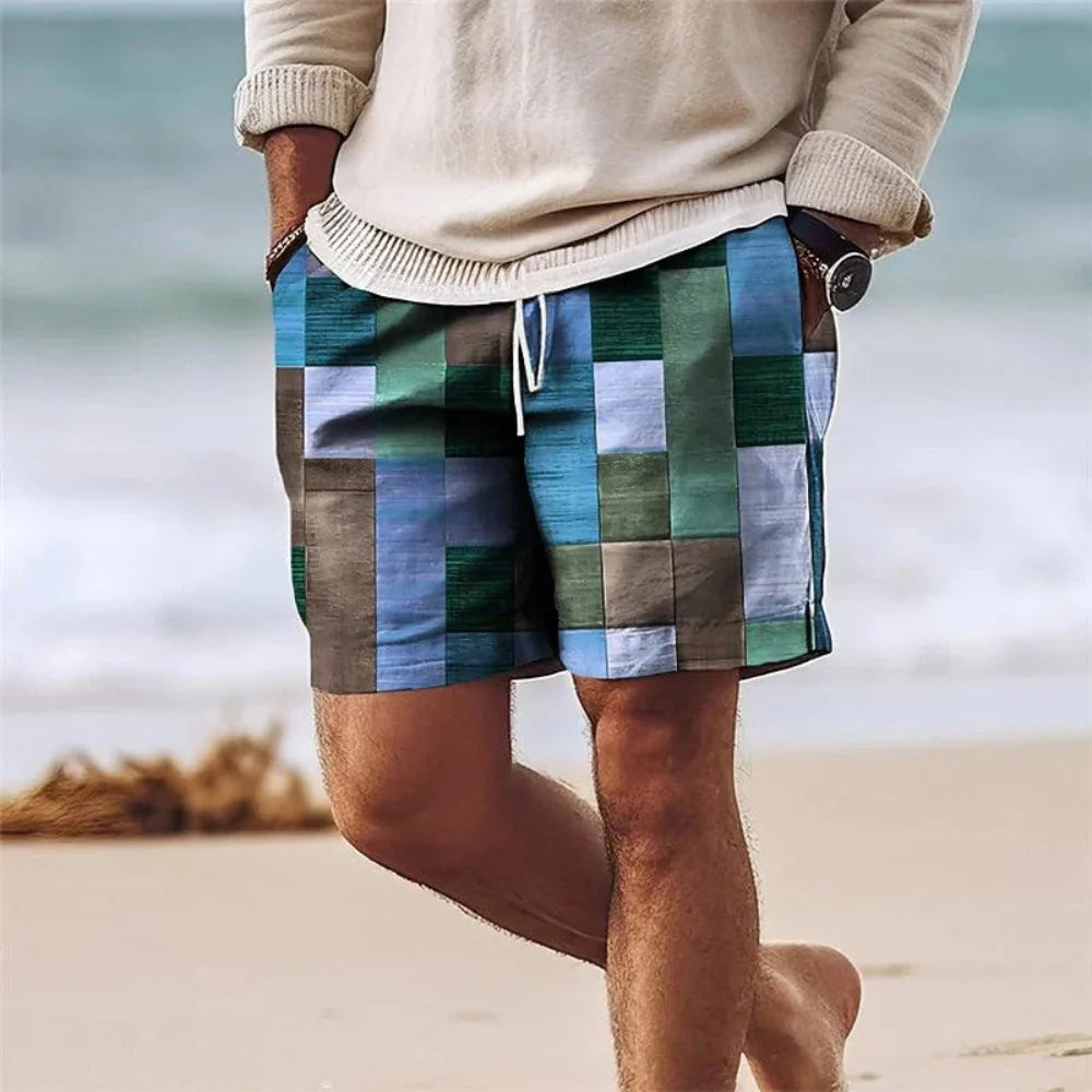 Men’s Casual Shorts – Relaxed Fit – Mid-Thigh Length – Geometric Print – Breathable Blend