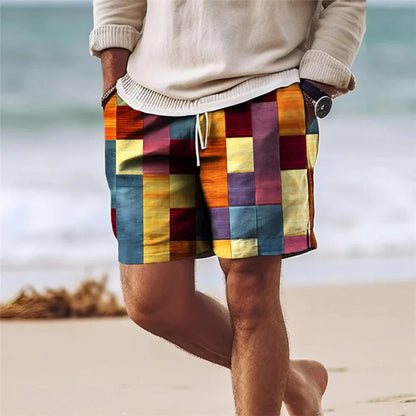 Men’s Casual Shorts – Relaxed Fit – Mid-Thigh Length – Geometric Print – Breathable Blend