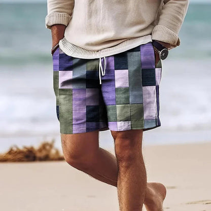 Men’s Casual Shorts – Relaxed Fit – Mid-Thigh Length – Geometric Print – Breathable Blend