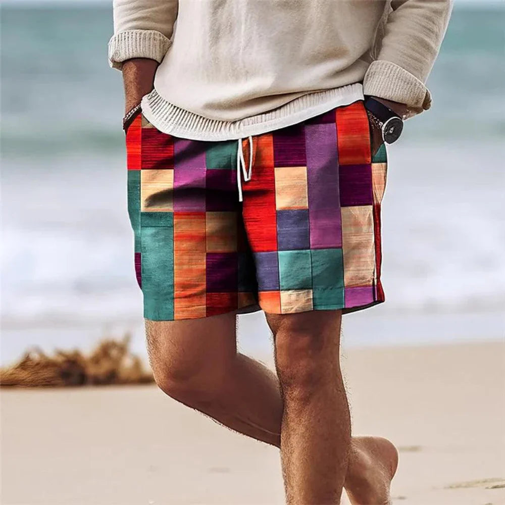Men’s Casual Shorts – Relaxed Fit – Mid-Thigh Length – Geometric Print – Breathable Blend