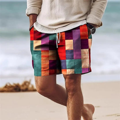 Men’s Casual Shorts – Relaxed Fit – Mid-Thigh Length – Geometric Print – Breathable Blend