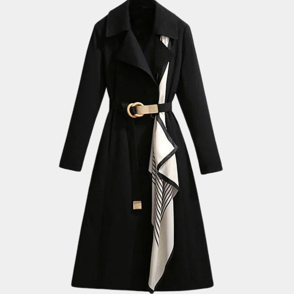 Francesca Belted Midi Coat | Double-Breasted Scarf Detail Coat