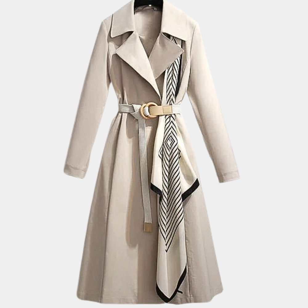 Francesca Belted Midi Coat | Double-Breasted Scarf Detail Coat