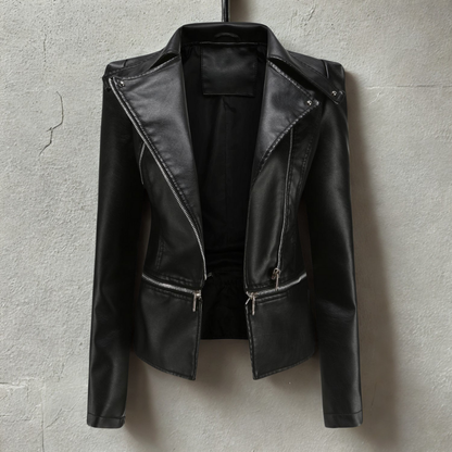 Women’s Moto Jacket – Slim Fit – Faux Leather – Studded Detail – Asymmetrical Zip