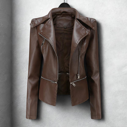 Women’s Moto Jacket – Slim Fit – Faux Leather – Studded Detail – Asymmetrical Zip