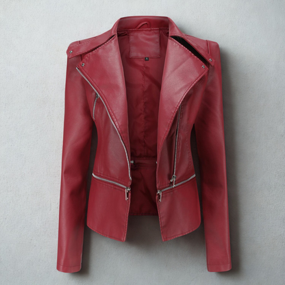 Women’s Moto Jacket – Slim Fit – Faux Leather – Studded Detail – Asymmetrical Zip