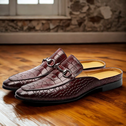 Men’s Loafers – Embossed Croc Leather – Backless Mule – Slip-On – Horsebit Detail