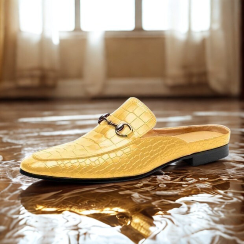 Men’s Loafers – Embossed Croc Leather – Backless Mule – Slip-On – Horsebit Detail