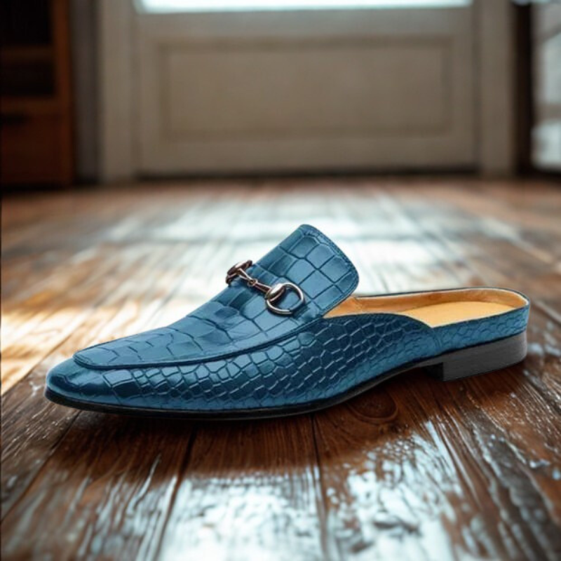 Men’s Loafers – Embossed Croc Leather – Backless Mule – Slip-On – Horsebit Detail