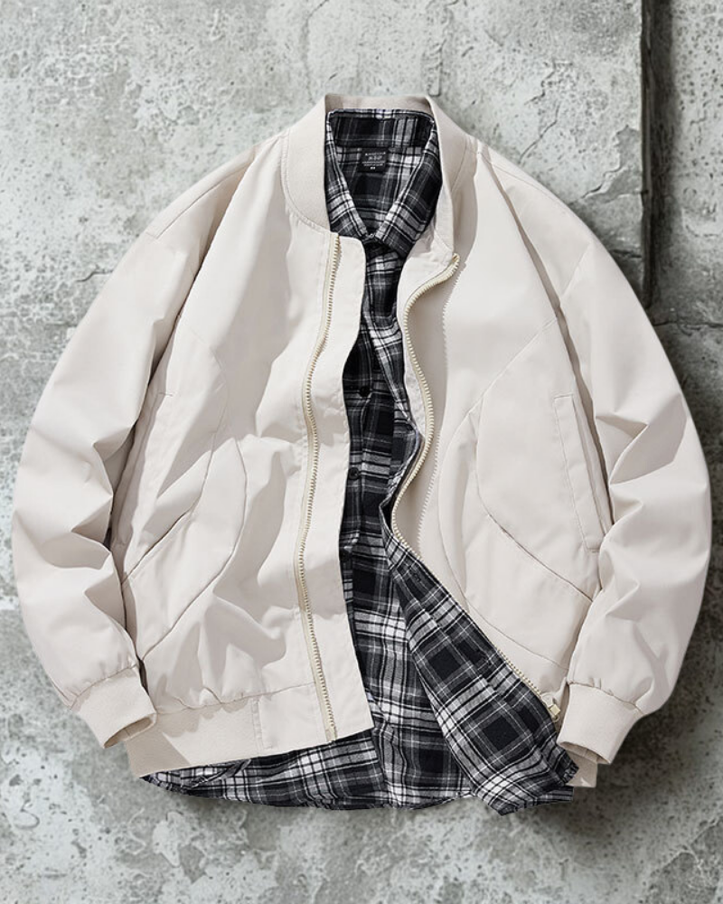 Men’s Bomber Jacket - Woven Fabric - Relaxed Fit - Ribbed Collar and Cuffs