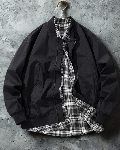 Men’s Bomber Jacket - Woven Fabric - Relaxed Fit - Ribbed Collar and Cuffs