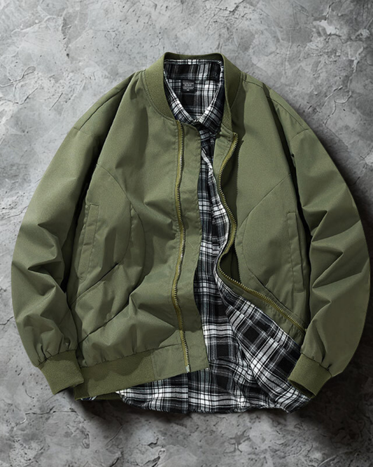 Men’s Bomber Jacket - Woven Fabric - Relaxed Fit - Ribbed Collar and Cuffs