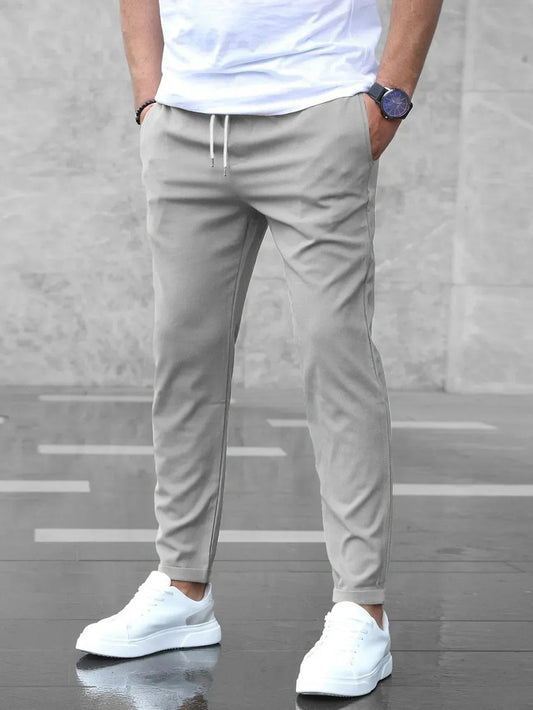 Men’s Slim Fit Pants – Cotton Blend – Elastic Waist – Drawstring – Full Length