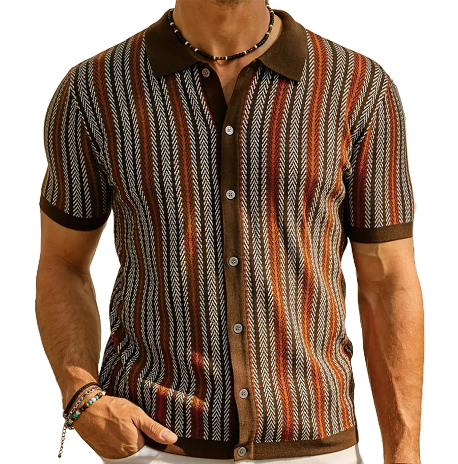 Sebastian Striped Regular Fit Knit Shirt | Collared Button Front Shirt