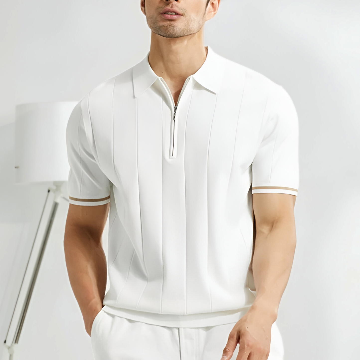 Men’s Polo Shirt – Slim Fit – Zip Neck – Soft Knit – Ribbed Trim – Smart Casual