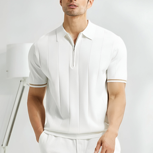 Men’s Polo Shirt – Slim Fit – Zip Neck – Soft Knit – Ribbed Trim – Smart Casual