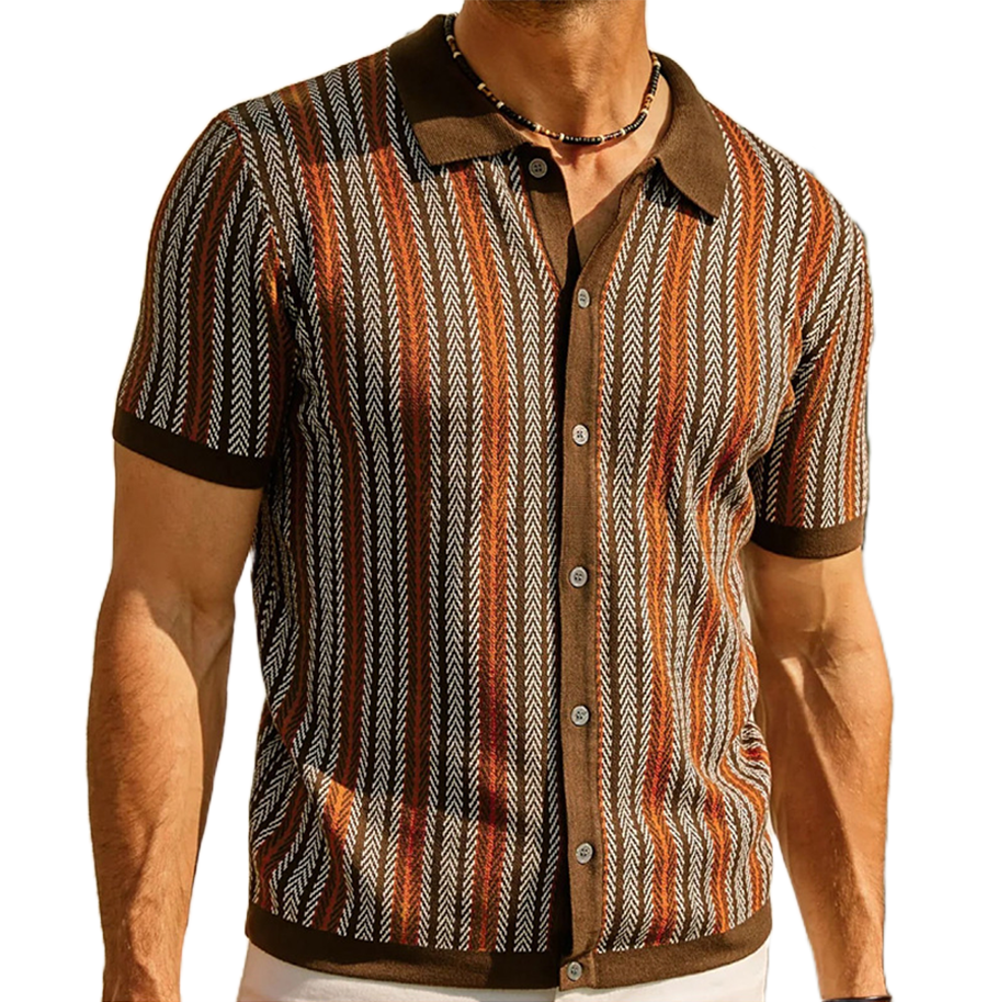 Sebastian Striped Regular Fit Knit Shirt | Collared Button Front Shirt