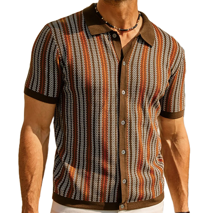 Sebastian Striped Regular Fit Knit Shirt | Collared Button Front Shirt