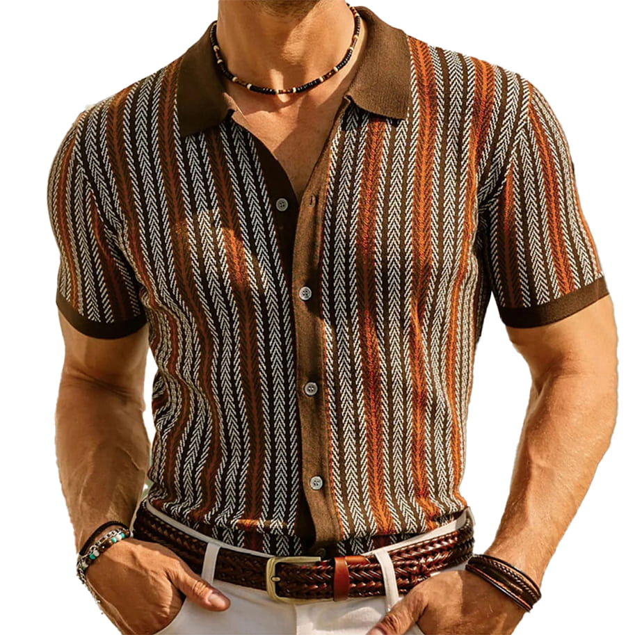 Sebastian Striped Regular Fit Knit Shirt | Collared Button Front Shirt